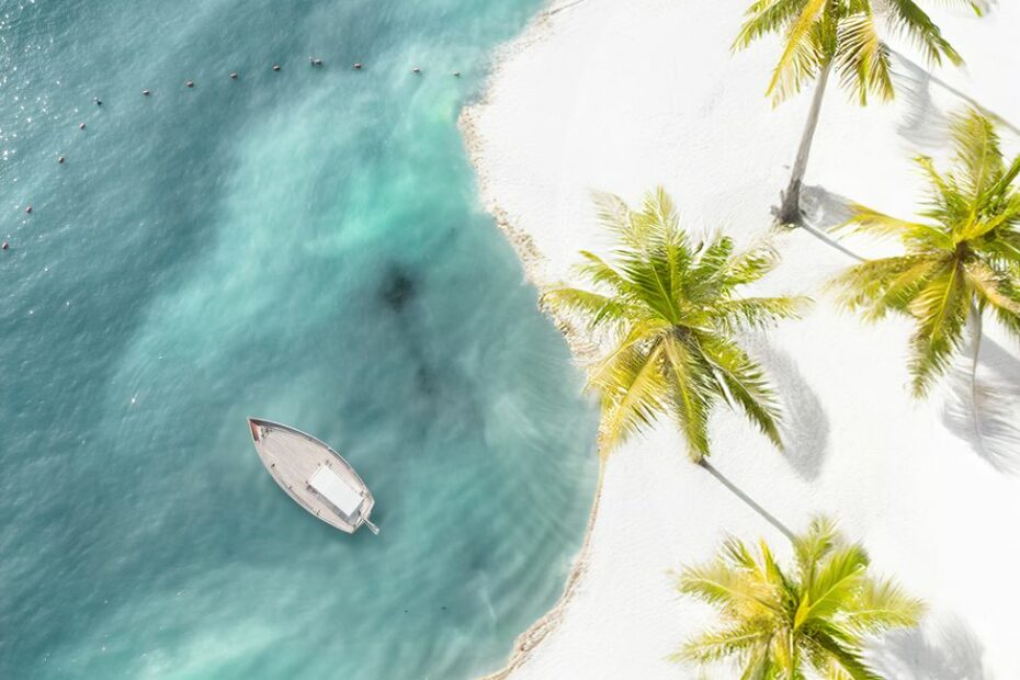 tropical paradise with azure ocean and palms